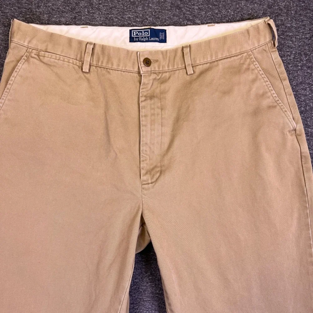 VTG‎ Polo Ralph Lauren Mens 36x30 Chino Pants Flat Khaki Straight Fit34.5x29.5